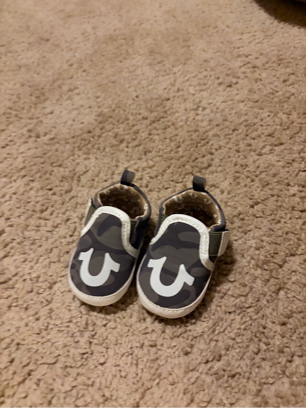 Baby Slip-On Walker Shoes in Gray Camouflage with Signature Logo